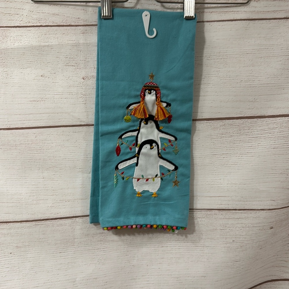 NEW Turquoise blue Holiday Penguin World Market dish towel